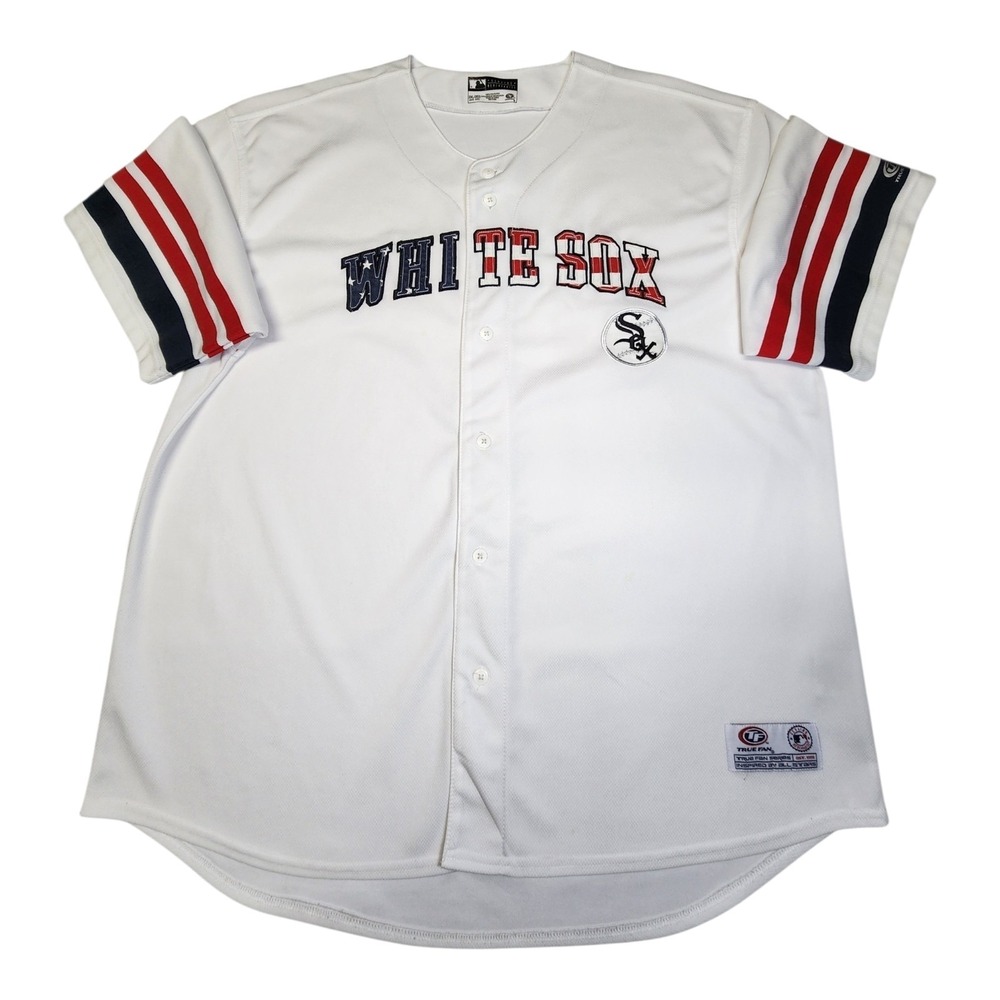 Chicago White Sox True Fan Jersey USA Flag Script White MLB Button Front 2XL XXL